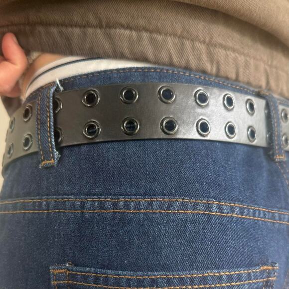 Y2K Black Studded Belt Black Hole Studs Adjustable Fits 26-34 Unisex Style - Picture 3 of 9